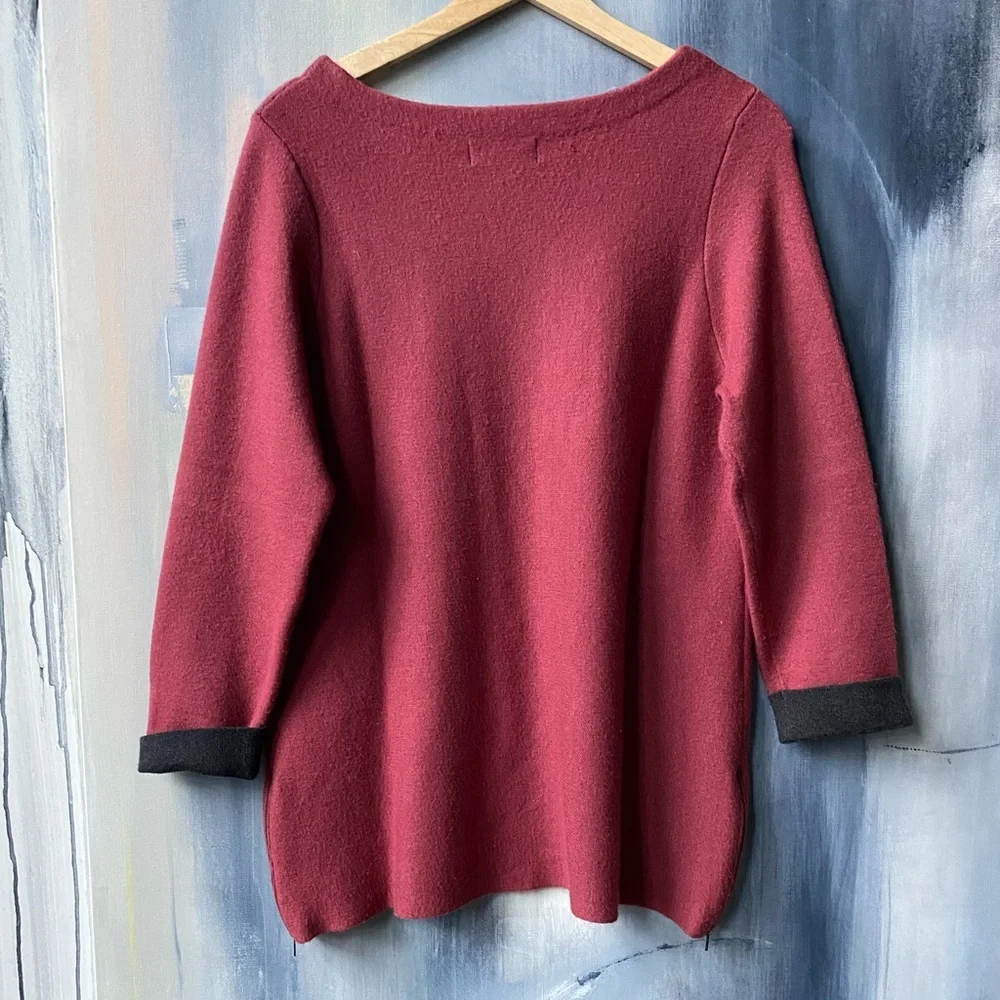 Nanette Lepore Nylon Blend Side Zipper Pullover Crew Neck Burgundy Sweater Large - Picture 7 of 7